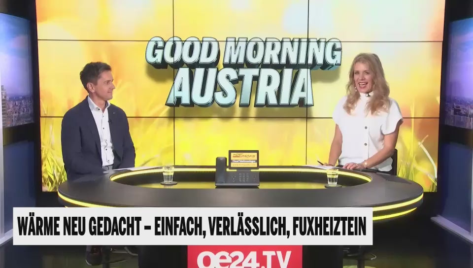 Interview bei Good Morning Austria (Ö24TV) im TV-Studio, Erledy vormals Fuxheiztein zum Thema Heizen